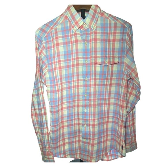Vineyard Vines Slim Fit Crosby Shirt Plaid Cotton Linen Long Sleeve Resort Vacay - Picture 2 of 7